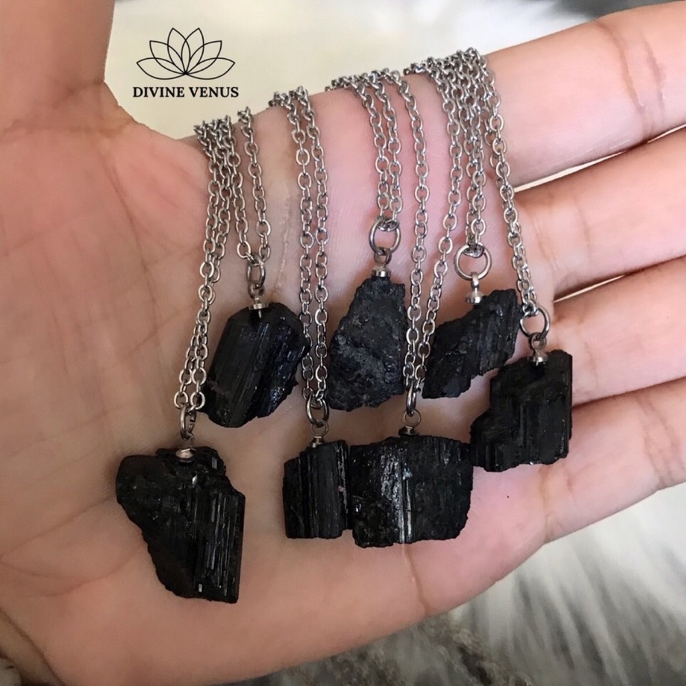 Raw Black Tourmaline Necklace | Stainless Steel - Picture 2 of 7